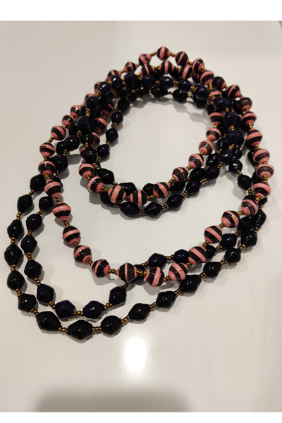 Finnkibu - Recycled paper bead necklaces - black and pink